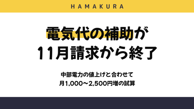 【11月請求から】電気代の補助金が終了！浜松の家庭は月いくら上がる？中部電力の11月値上げと合わせた試算・使える補助金